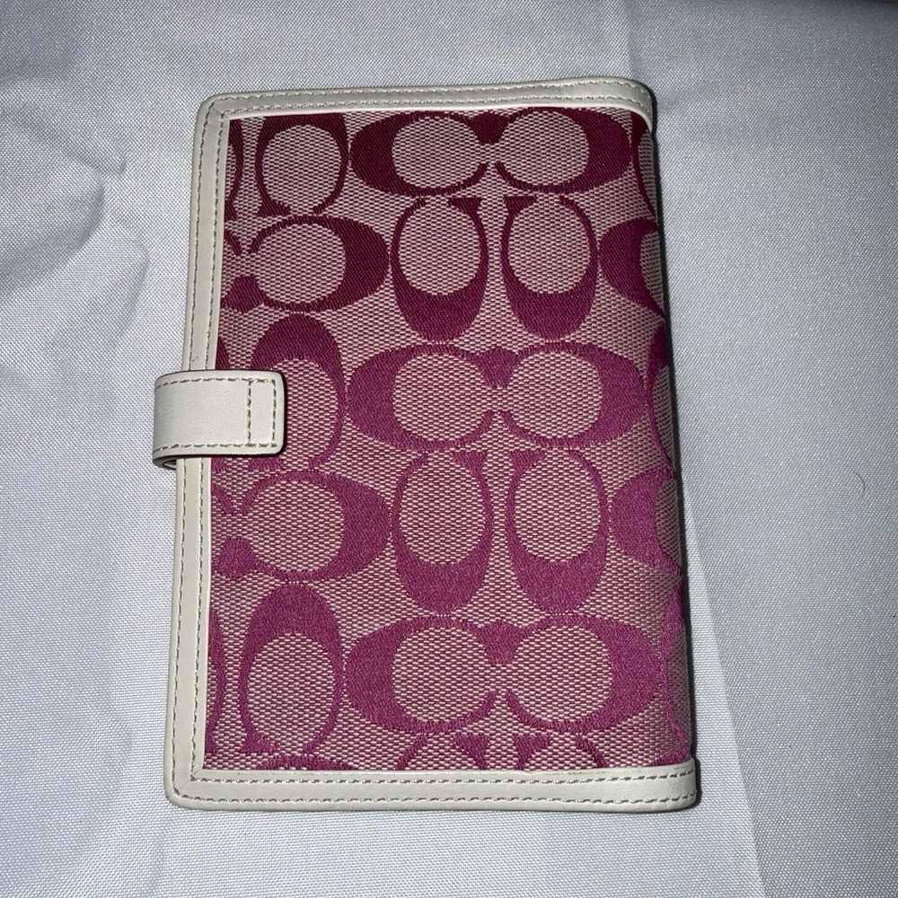 Vintage Coach Pink Canvas White Leather Planner Agenda Notebook Cover Y2K NWT - Picture 2 of 13